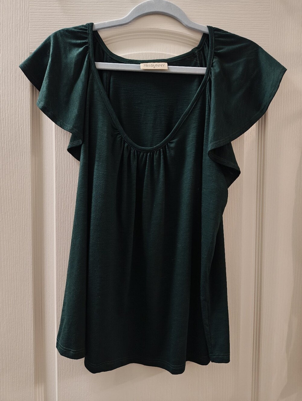 785 Sunny Dark Green Flutter Sleeve Top